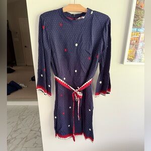 Boden Navy Dress with Red and White Polka Dots